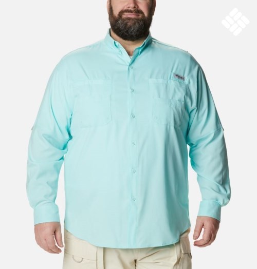 Men's Columbia PFG Tamiami II Long Sleeve Shirts Turquoise | Plus Size CA-HA53L
